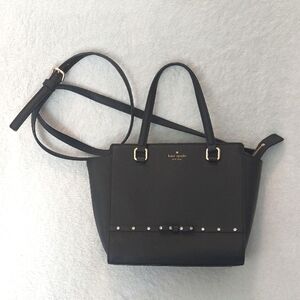 Kate Spade Rhinestone Accent Bow Black Satchel Bag with Removable Strap